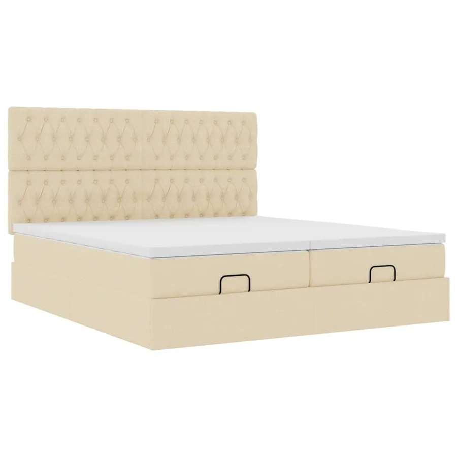 Cadre de lit ottoman avec matelas crème 200x200cm tissu - 6