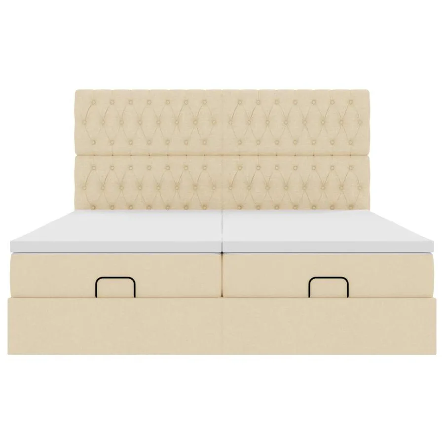 Cadre de lit ottoman avec matelas crème 200x200cm tissu - 7