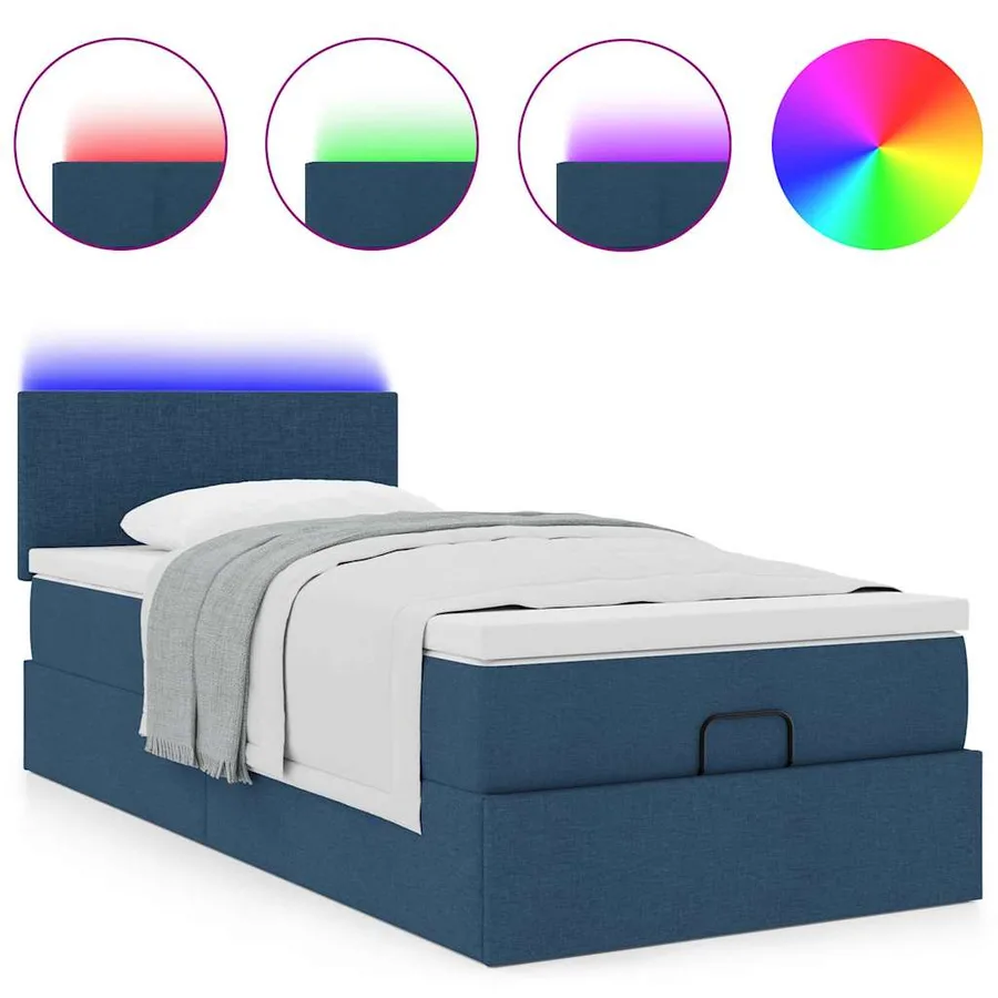 Lit ottoman avec matelas et LED Bleu 100x200 cm Tissu - 5