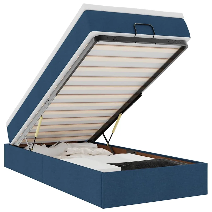 Cadre de lit ottoman avec matelas bleu 100x200 cm tissu - 2