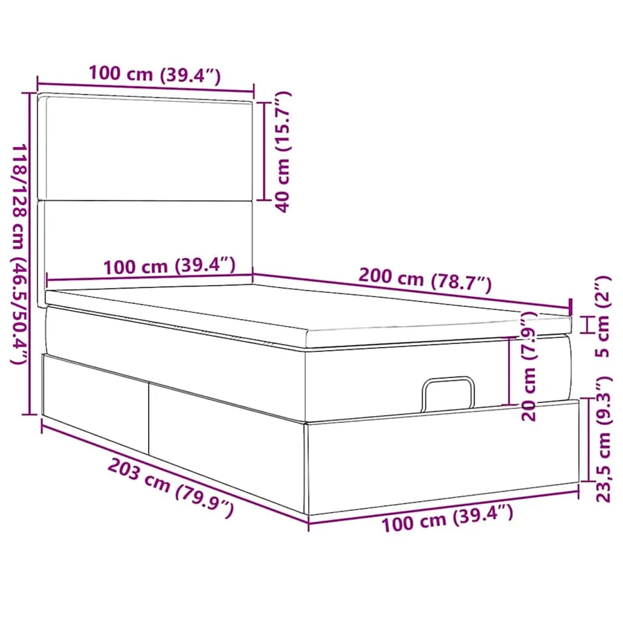 Lit ottoman avec matelas et LED Bleu 100x200 cm Tissu - 18