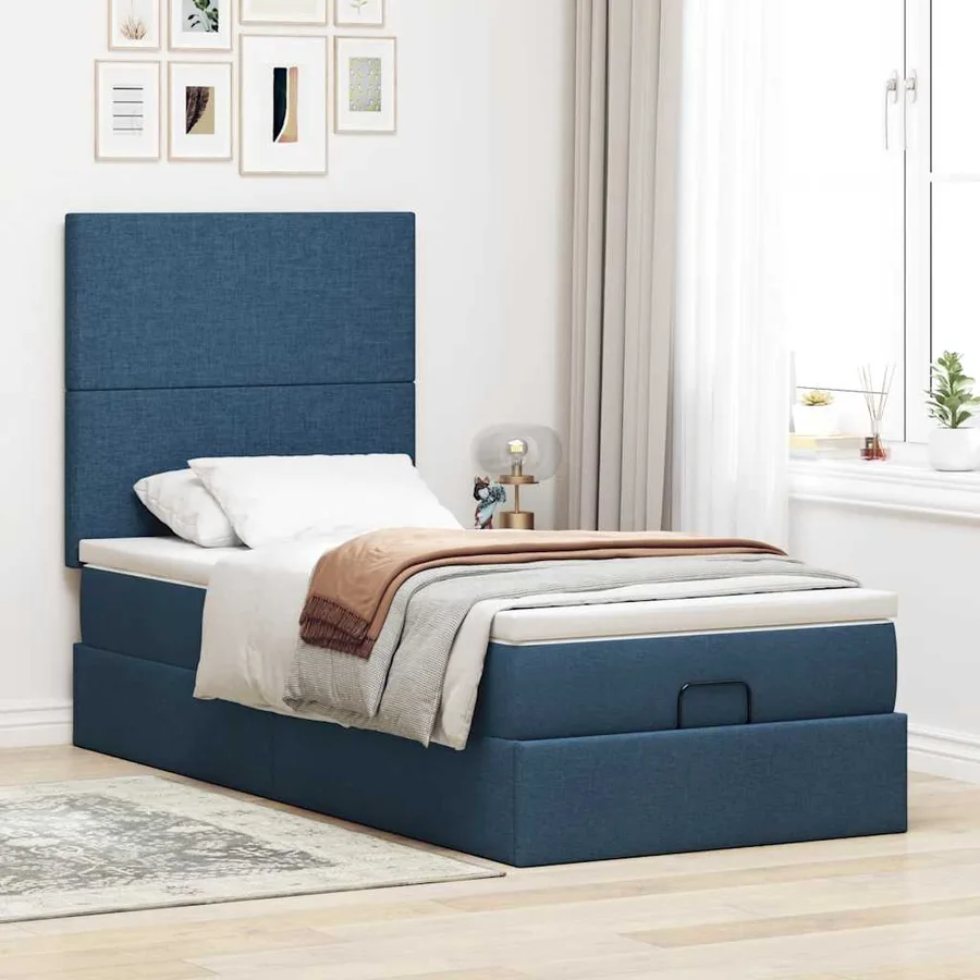 Lit ottoman avec matelas et LED Bleu 100x200 cm Tissu - 4