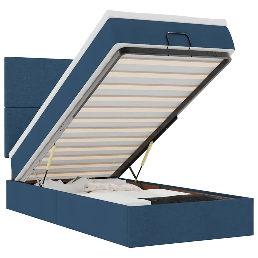 Lit ottoman avec matelas bleu 100x200 cm tissu - 2