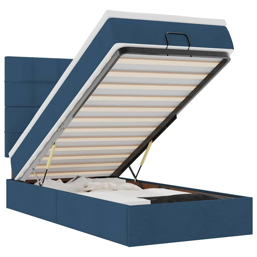 Lit ottoman avec matelas bleu 100x200 cm tissu - 2