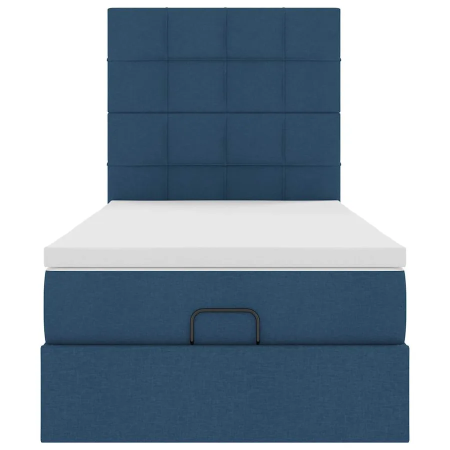 Lit ottoman avec matelas bleu 100x200 cm tissu - 7