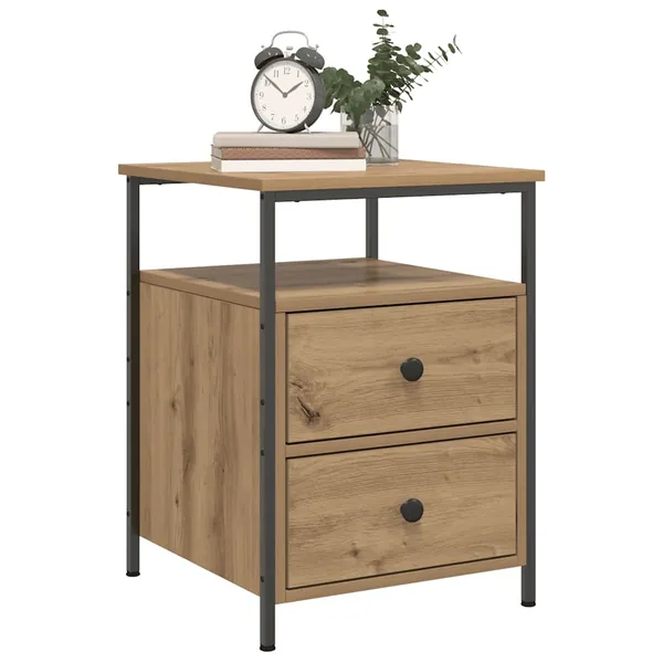 Table de chevet chêne artisanal 44x45x60 cm bois d'ingénierie
