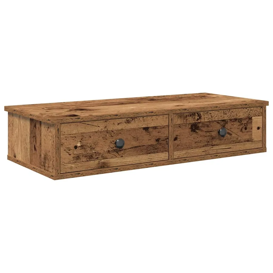 Étagère murale avec tiroirs vieux bois bois d'ingénierie - 2