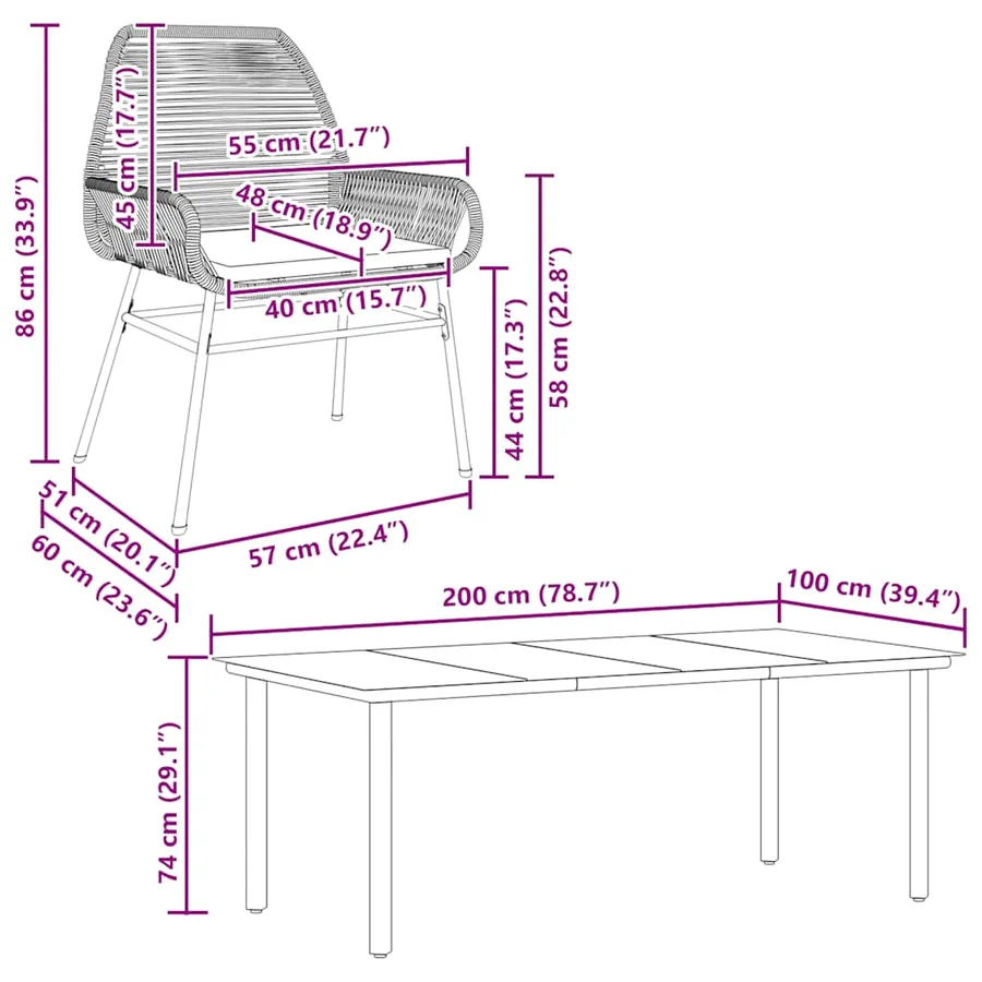 Ensemble à manger jardin coussins 7pcs marron poly rotin verre - 10