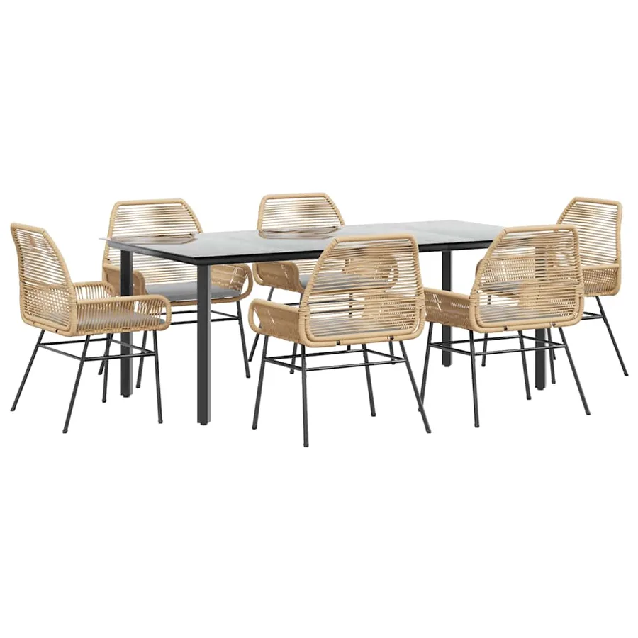 Ensemble à manger jardin coussins 7pcs marron poly rotin verre - 2