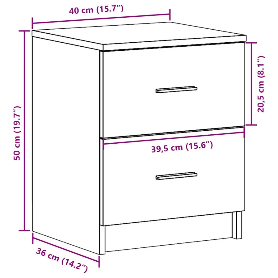 Tables de chevet 2 pcs avec 2 tiroirs Chêne Sonoma 40x36x50 cm - 12