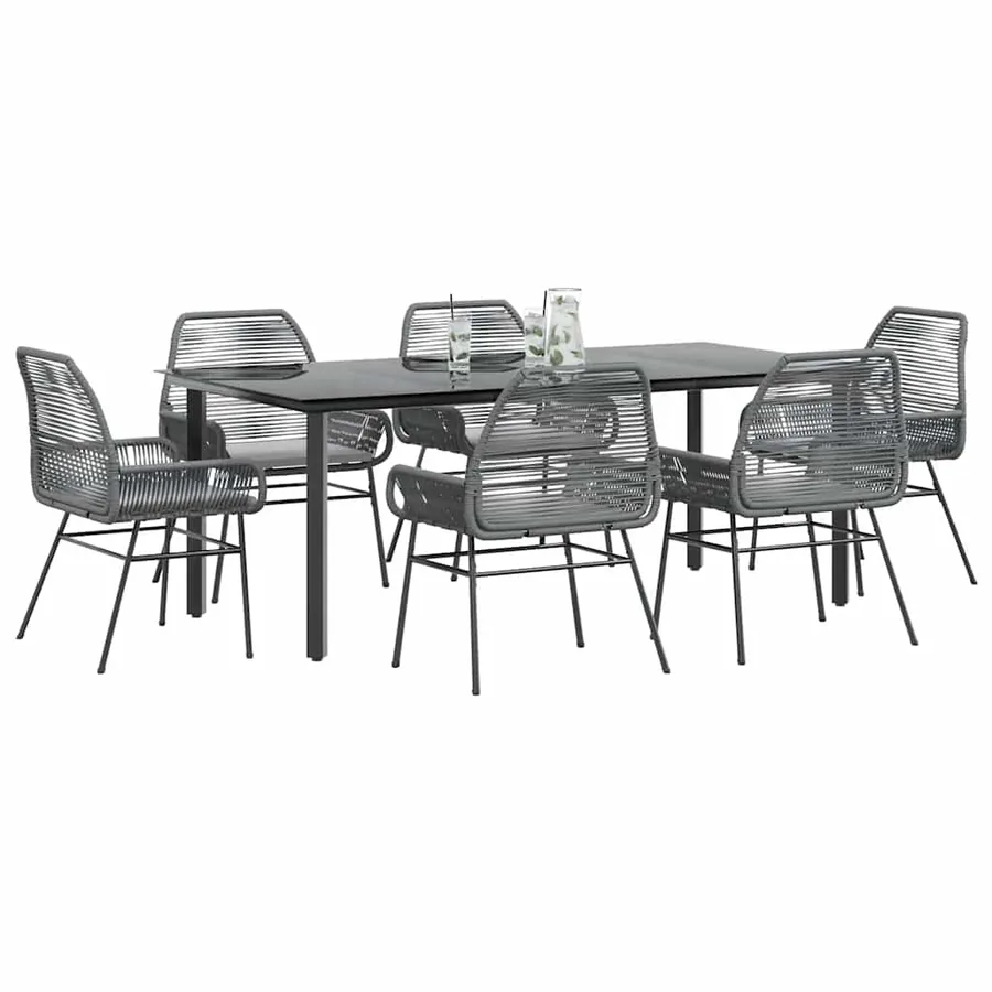 Ensemble à manger jardin coussins 7 pcs gris poly rotin verre