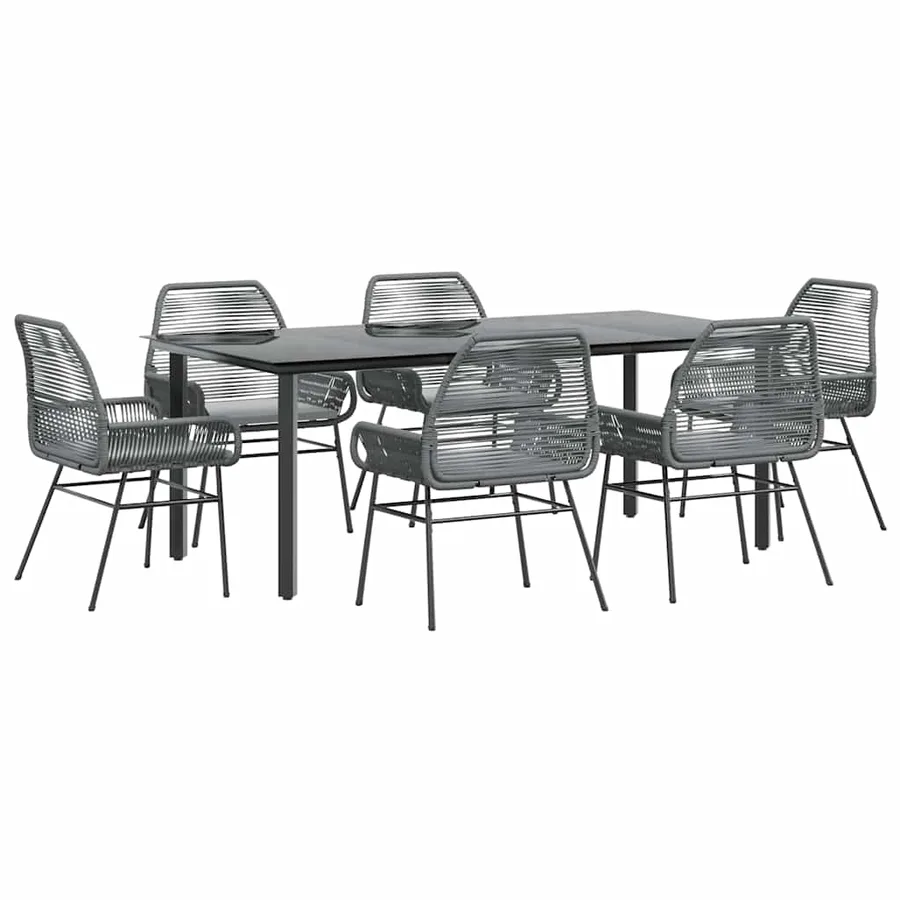 Ensemble à manger jardin coussins 7 pcs gris poly rotin verre - 2