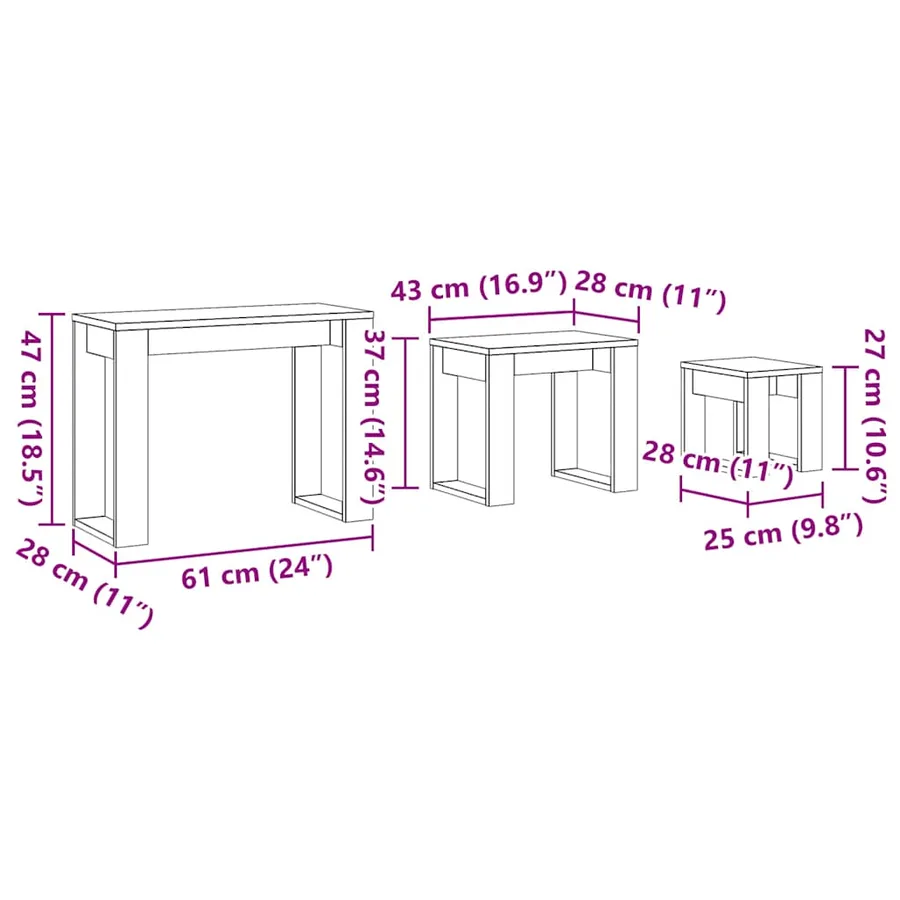 Tables gigognes 3 pcs vieux bois bois d'ingénierie - 10