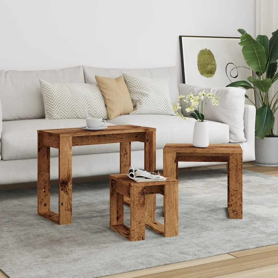 Tables gigognes 3 pcs vieux bois bois d'ingénierie - 3
