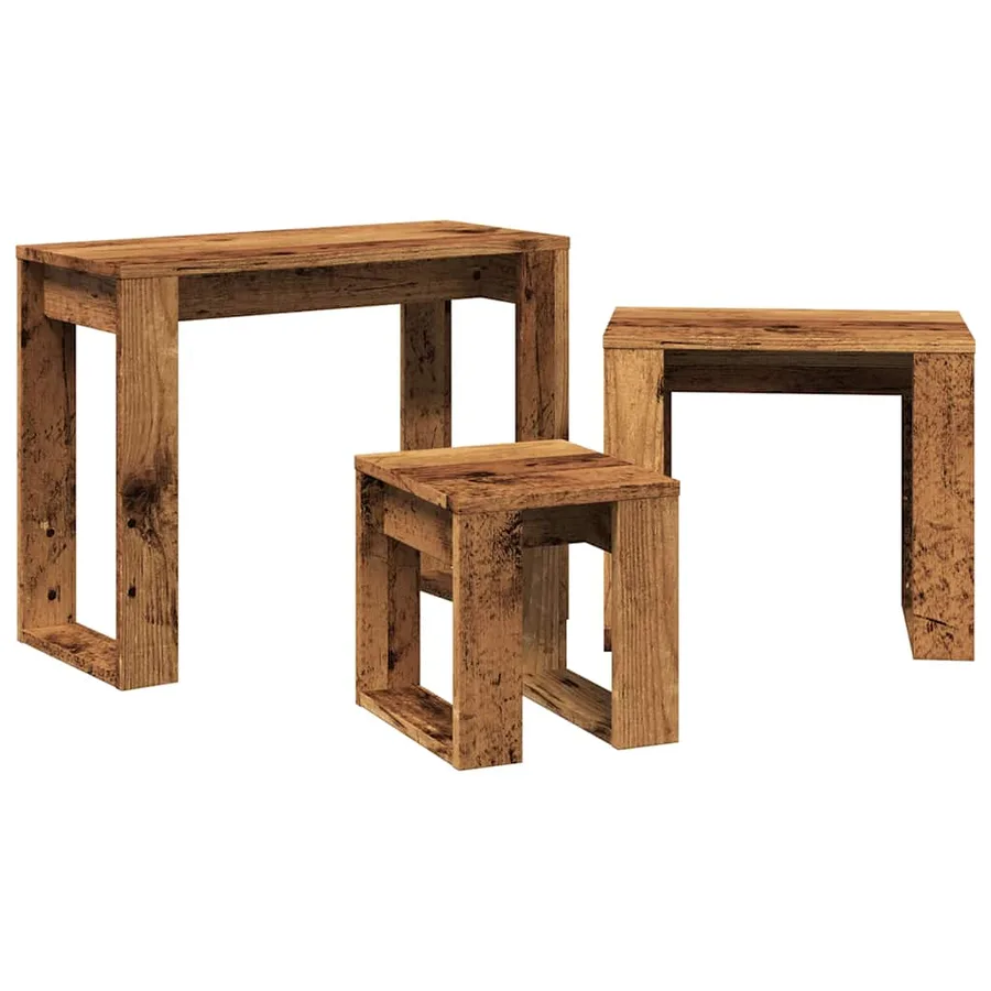 Tables gigognes 3 pcs vieux bois bois d'ingénierie - 5