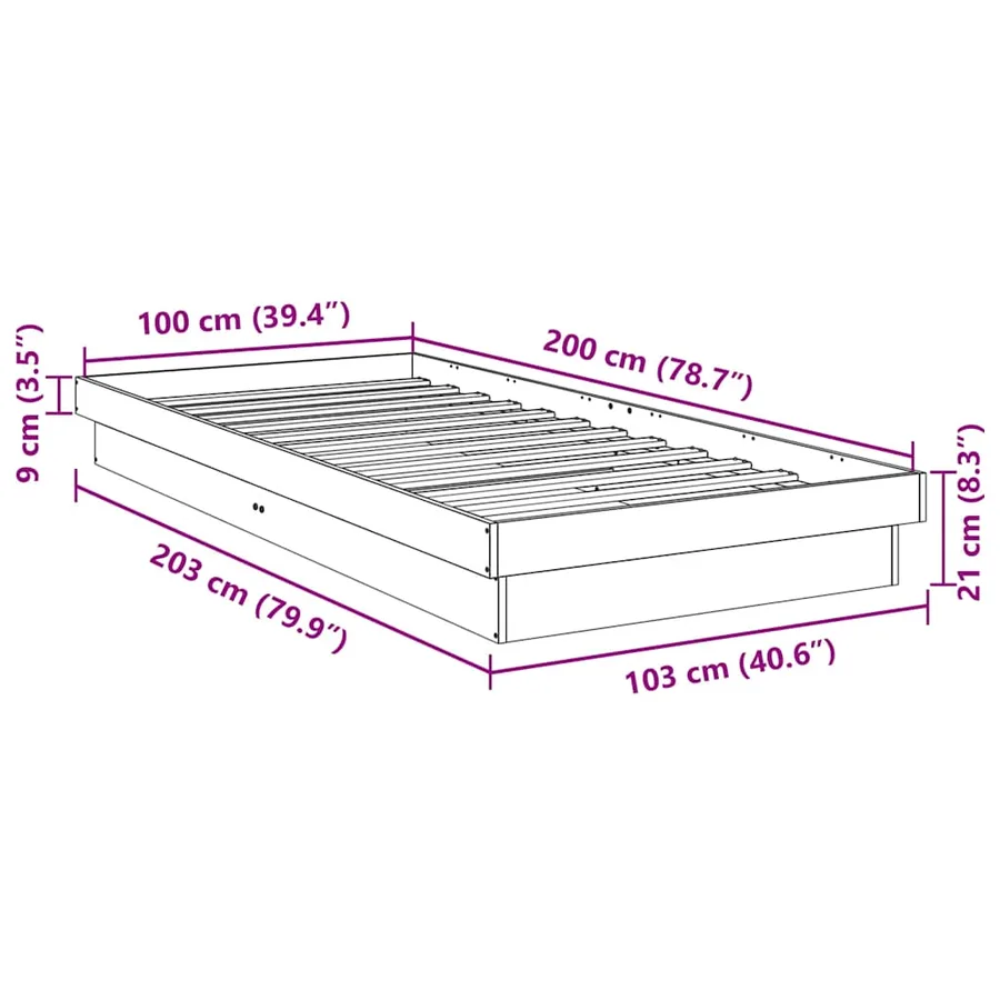 Cadre de lit sans matelas 100x200 cm bois massif de chêne - 11