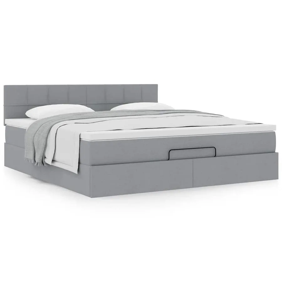 Lit ottoman avec matelas gris clair 160x200 cm tissu - 4