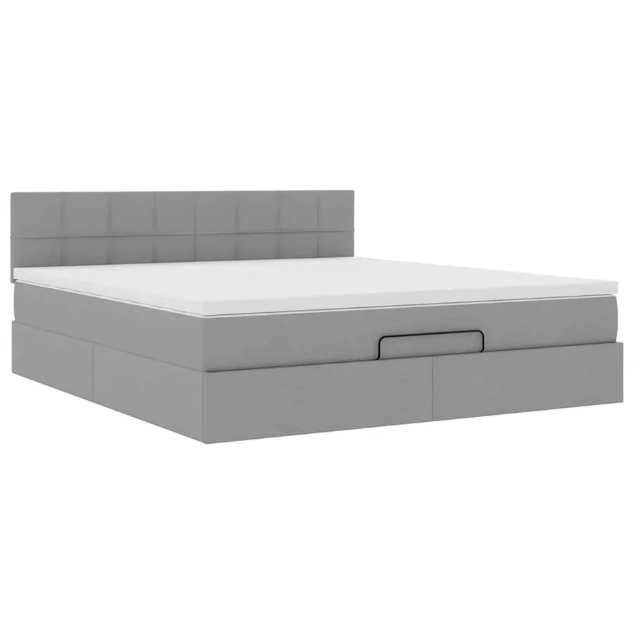 Lit ottoman avec matelas gris clair 160x200 cm tissu - 6