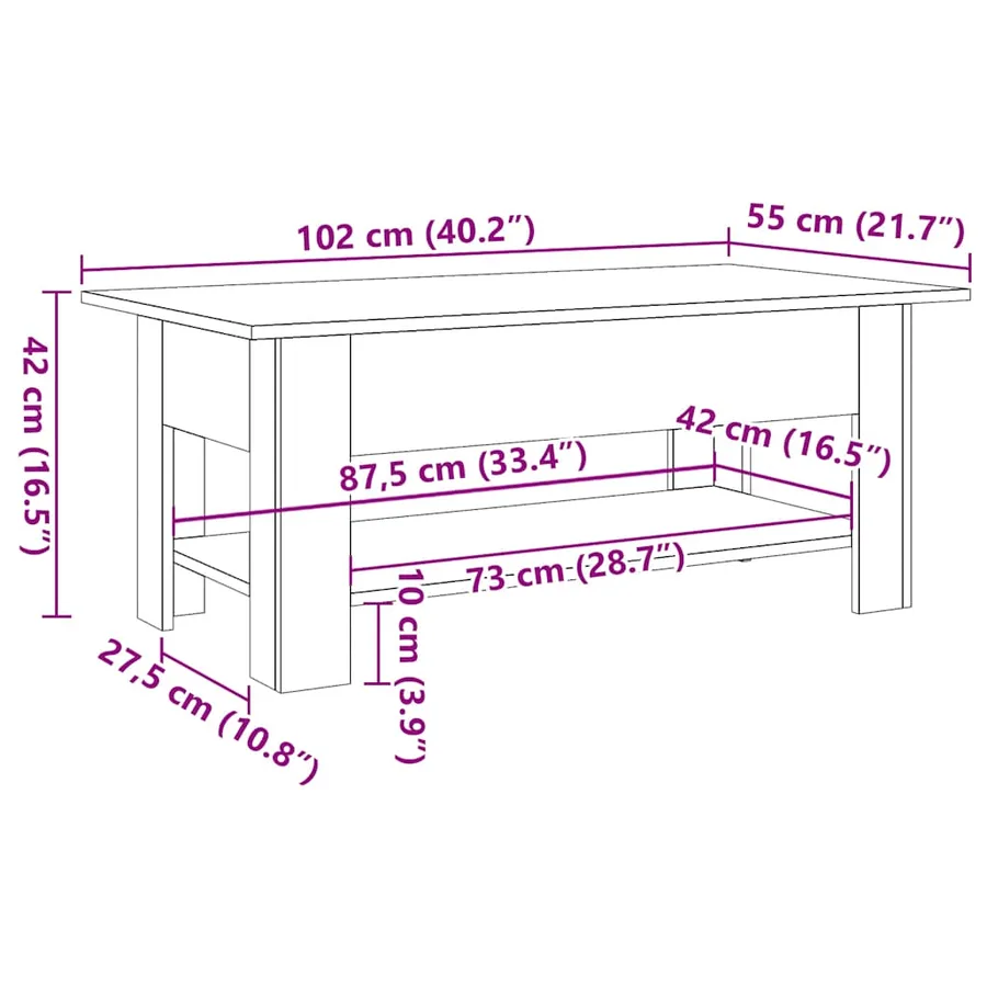 Table basse chêne artisanal 102x55x42 cm bois d'ingénierie - 10