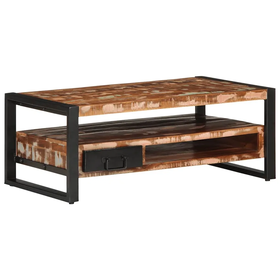 Table basse multicolore 90x50x36 cm bois de récupération massif - 2