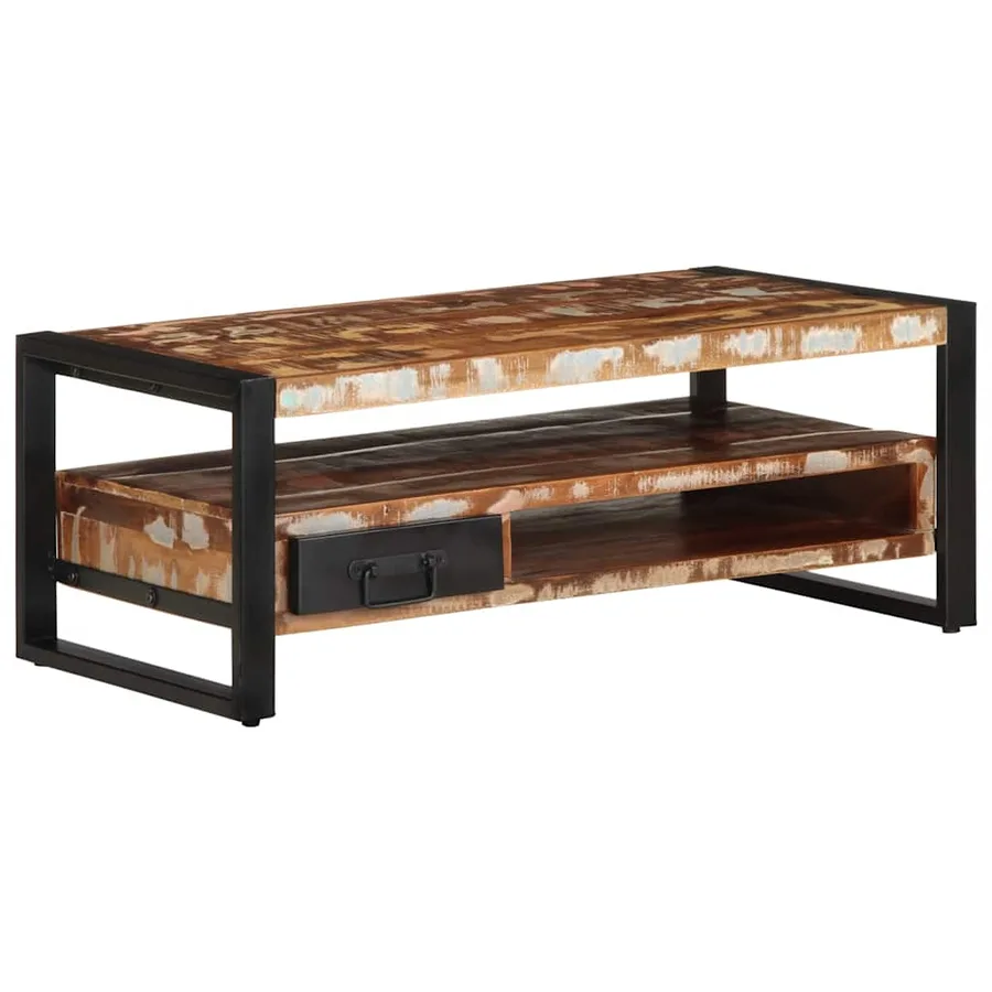 Table basse multicolore 90x50x36 cm bois de récupération massif - 3