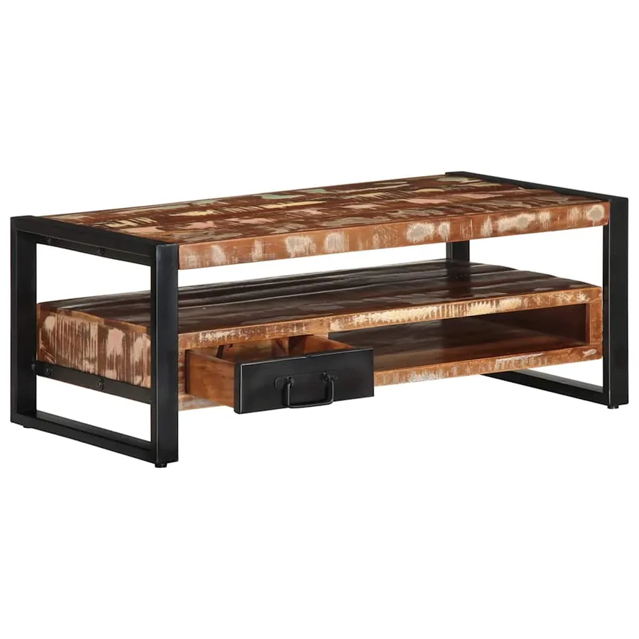 Table basse multicolore 90x50x36 cm bois de récupération massif - 4