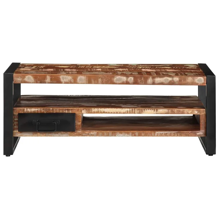 Table basse multicolore 90x50x36 cm bois de récupération massif - 5