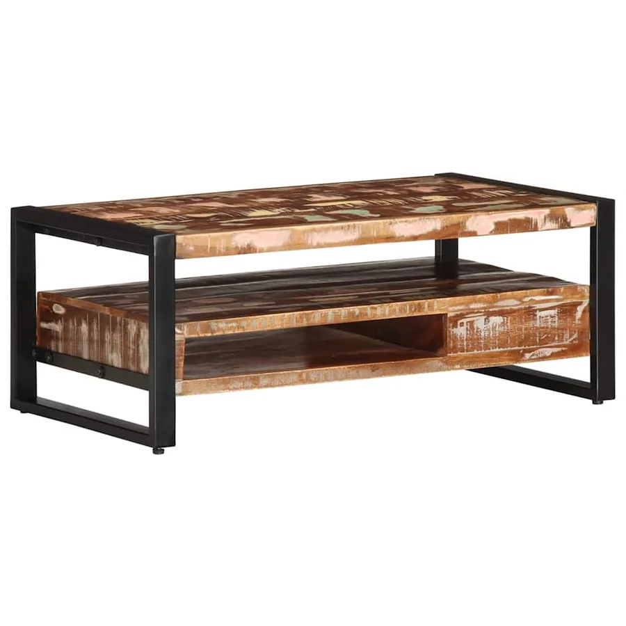 Table basse multicolore 90x50x36 cm bois de récupération massif - 6
