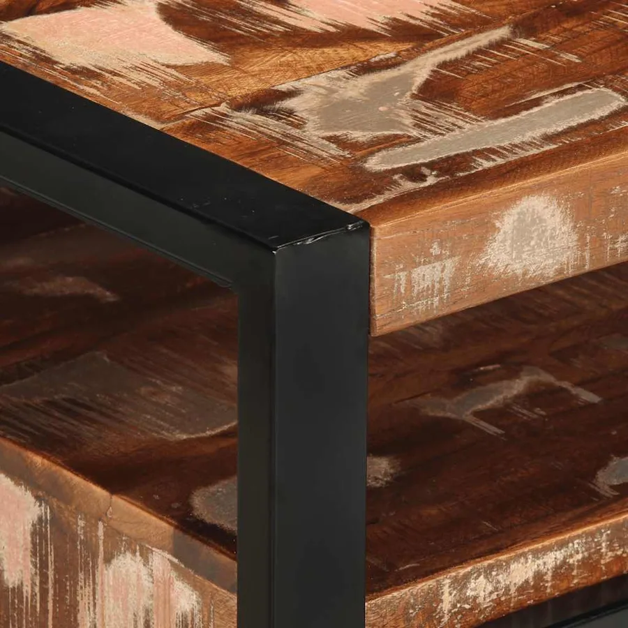 Table basse multicolore 90x50x36 cm bois de récupération massif - 7