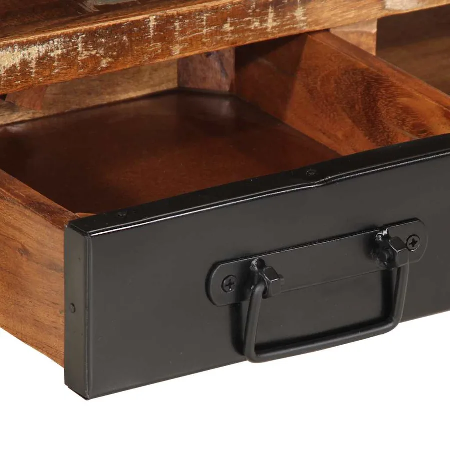 Table basse multicolore 90x50x36 cm bois de récupération massif - 8