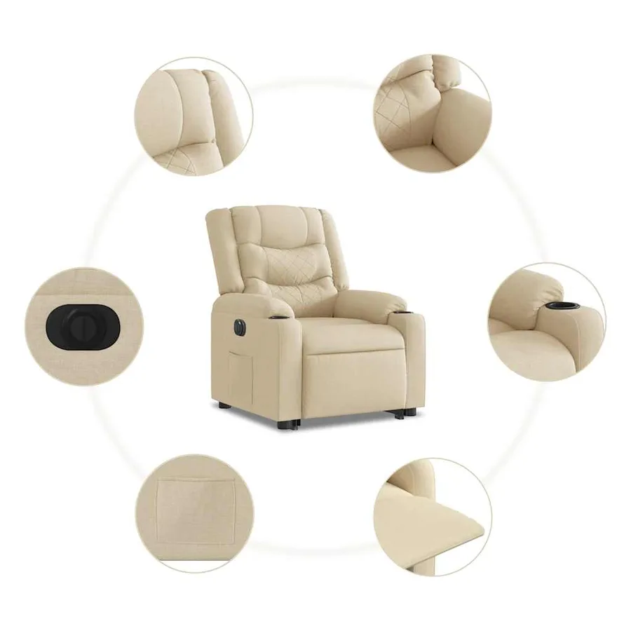 Fauteuil inclinable électrique crème tissu - 14