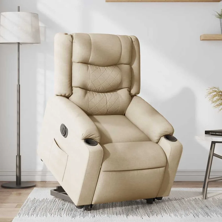 Fauteuil inclinable électrique crème tissu - 3