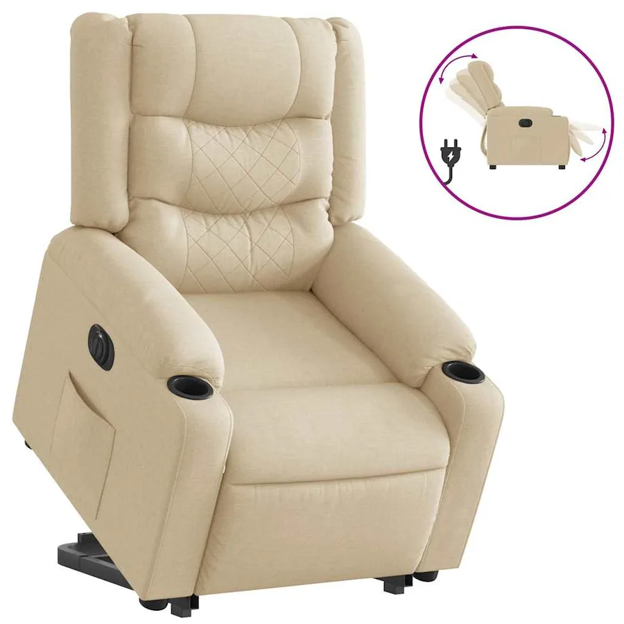 Fauteuil inclinable électrique crème tissu - 4