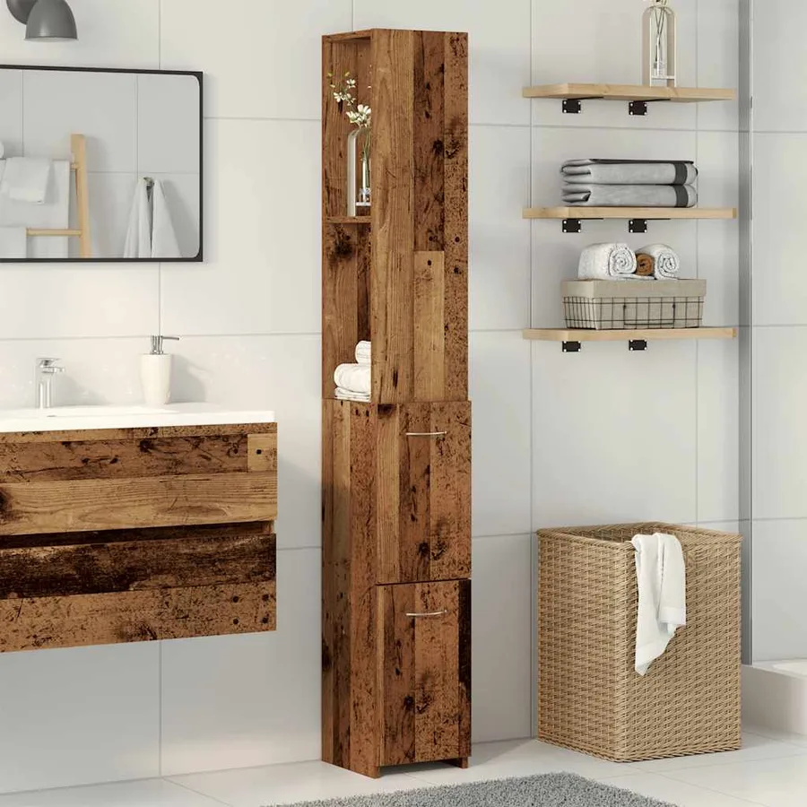 Armoire de salle de bain vieux bois 25x25x170cm bois ingénierie - 3