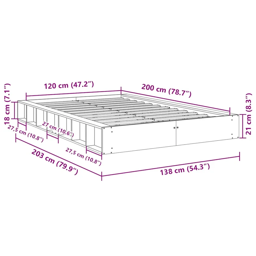 Cadre de lit sans matelas 120x200 cm bois massif de chêne - 11