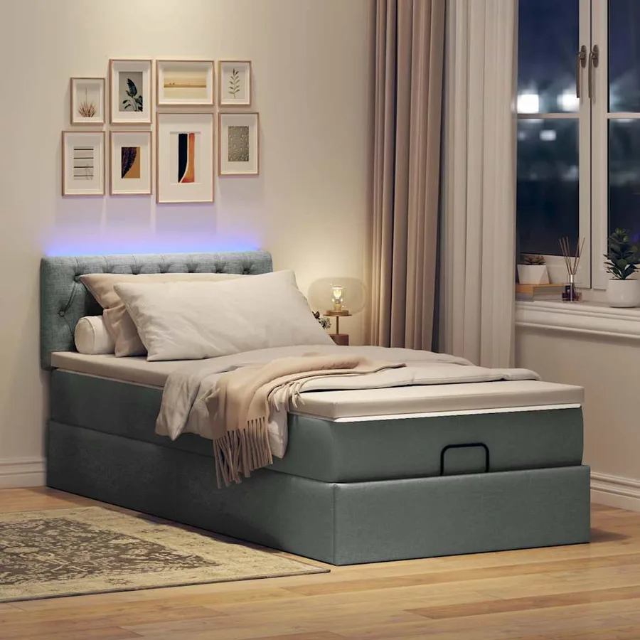 Cadre de lit ottoman avec matelas gris foncé 100x200 cm tissu - 3