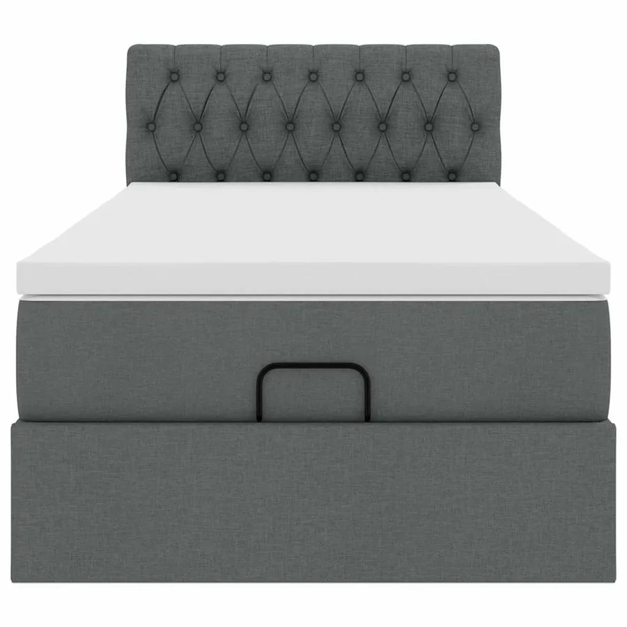 Cadre de lit ottoman avec matelas gris foncé 100x200 cm tissu - 8