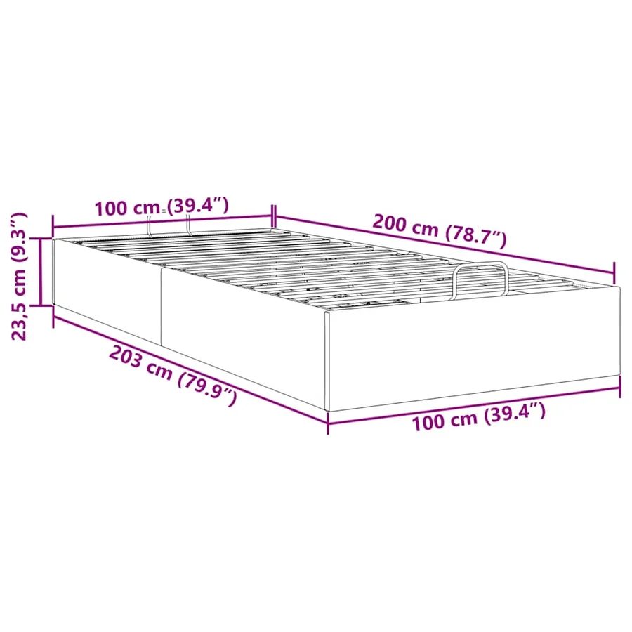 Cadre de lit ottoman sans matelas gris foncé 100x200 cm tissu - 14