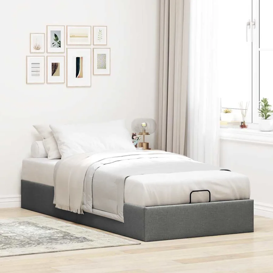 Cadre de lit ottoman sans matelas gris foncé 100x200 cm tissu - 3