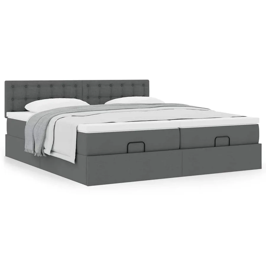 Cadre de lit ottoman avec matelas gris foncé 200x200cm tissu - 4