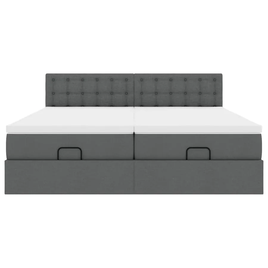 Cadre de lit ottoman avec matelas gris foncé 200x200cm tissu - 7