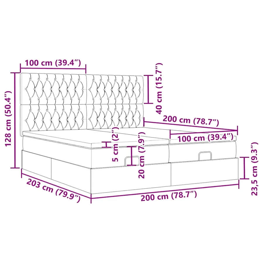 Cadre de lit ottoman avec matelas noir 200x200cm velours - 18