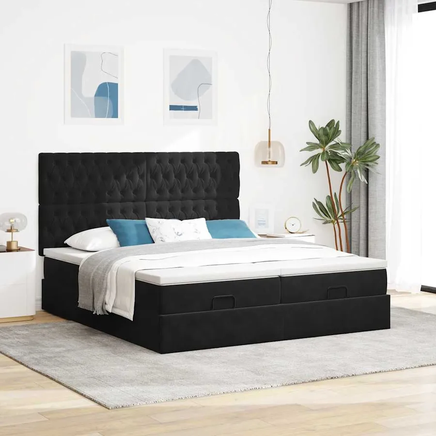 Cadre de lit ottoman avec matelas noir 200x200cm velours - 4