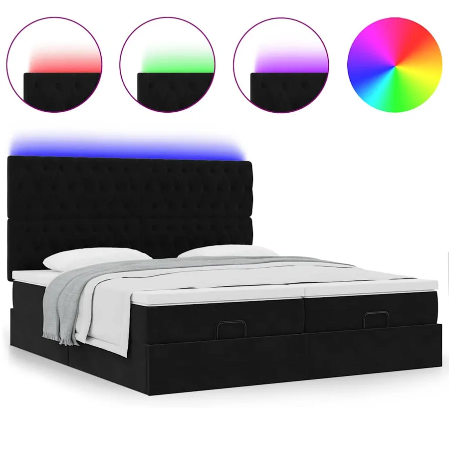 Cadre de lit ottoman avec matelas noir 200x200cm velours - 5