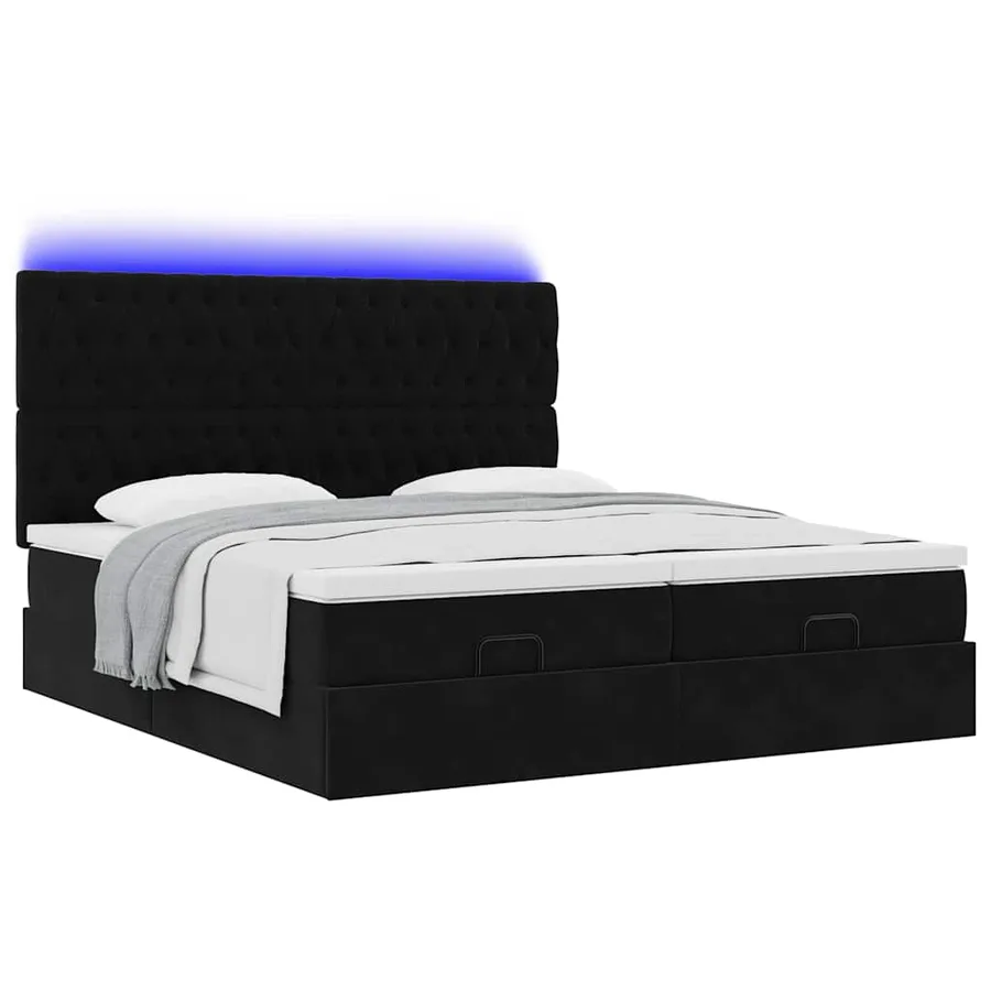 Cadre de lit ottoman avec matelas noir 200x200cm velours - 6