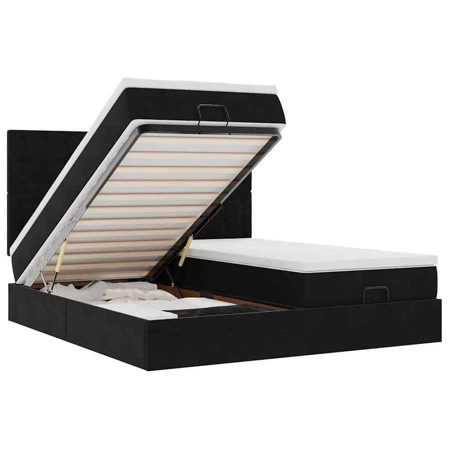 Cadre de lit ottoman avec matelas noir 200x200cm velours - 2