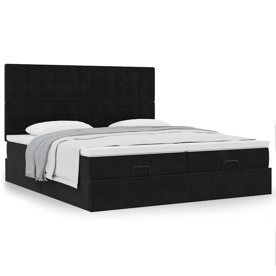 Cadre de lit ottoman avec matelas noir 200x200cm velours - 4