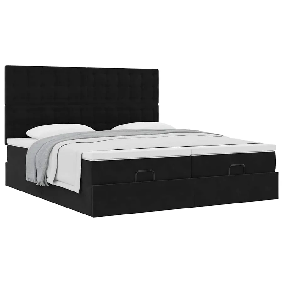 Cadre de lit ottoman avec matelas noir 200x200cm velours - 5