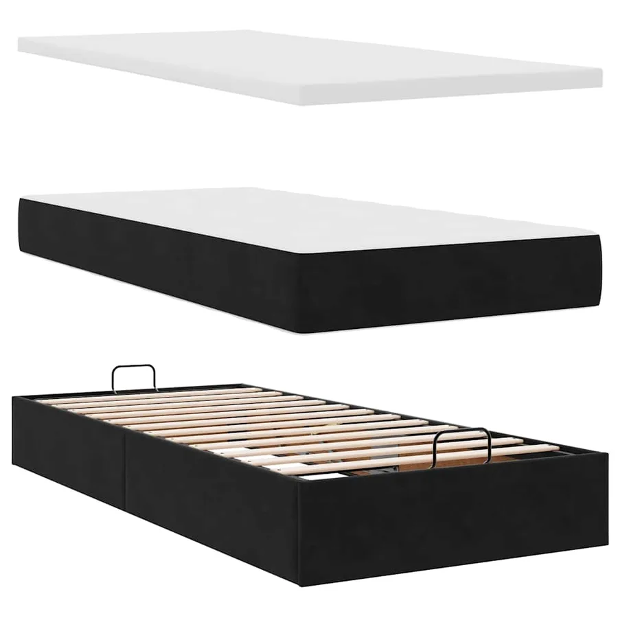 Cadre de lit ottoman avec matelas noir 100x200cm velours - 8