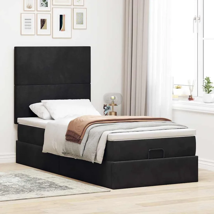 Cadre de lit ottoman avec matelas noir 100x200cm velours - 4